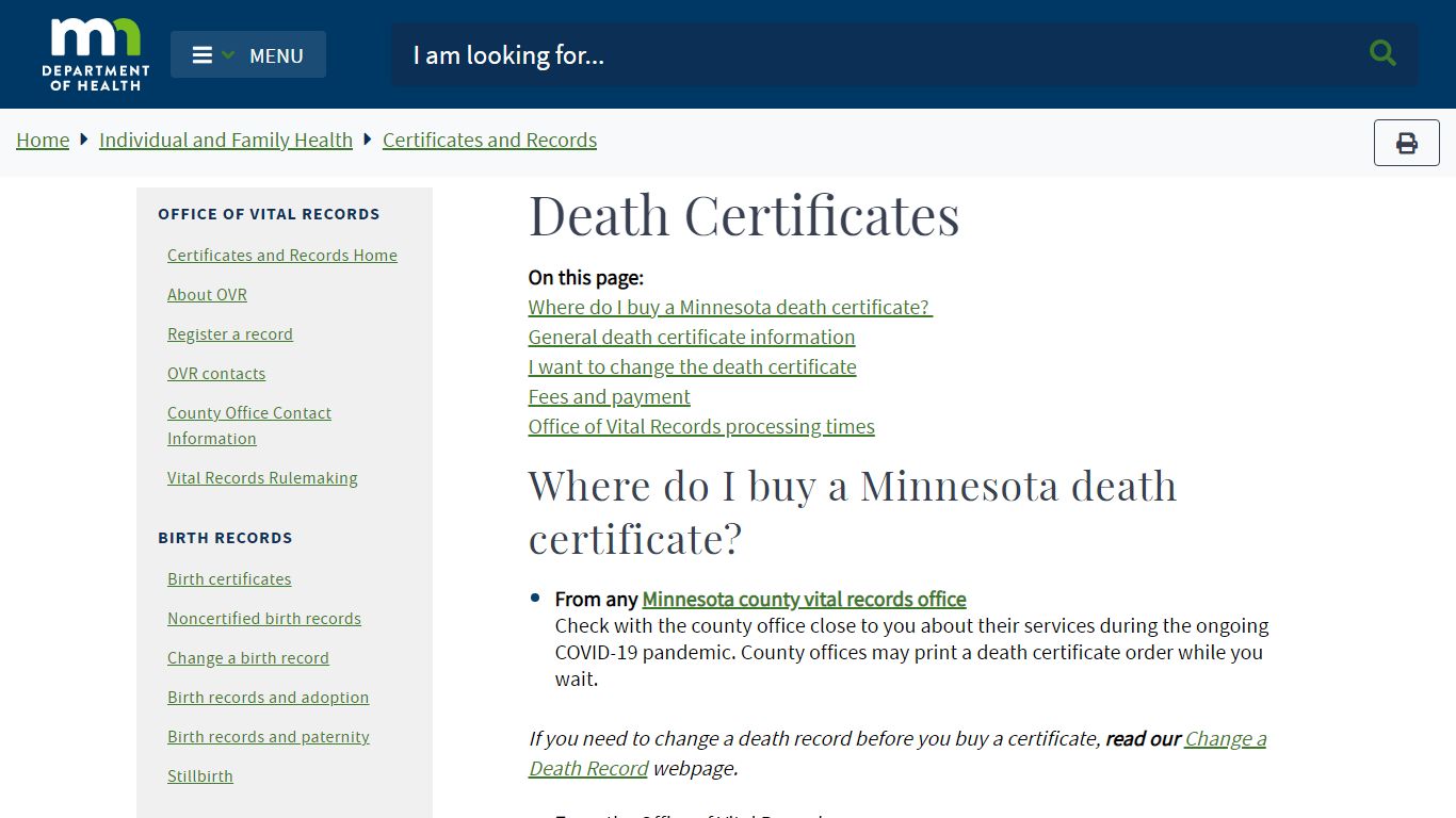 Death Certificates - MN Dept. of Health